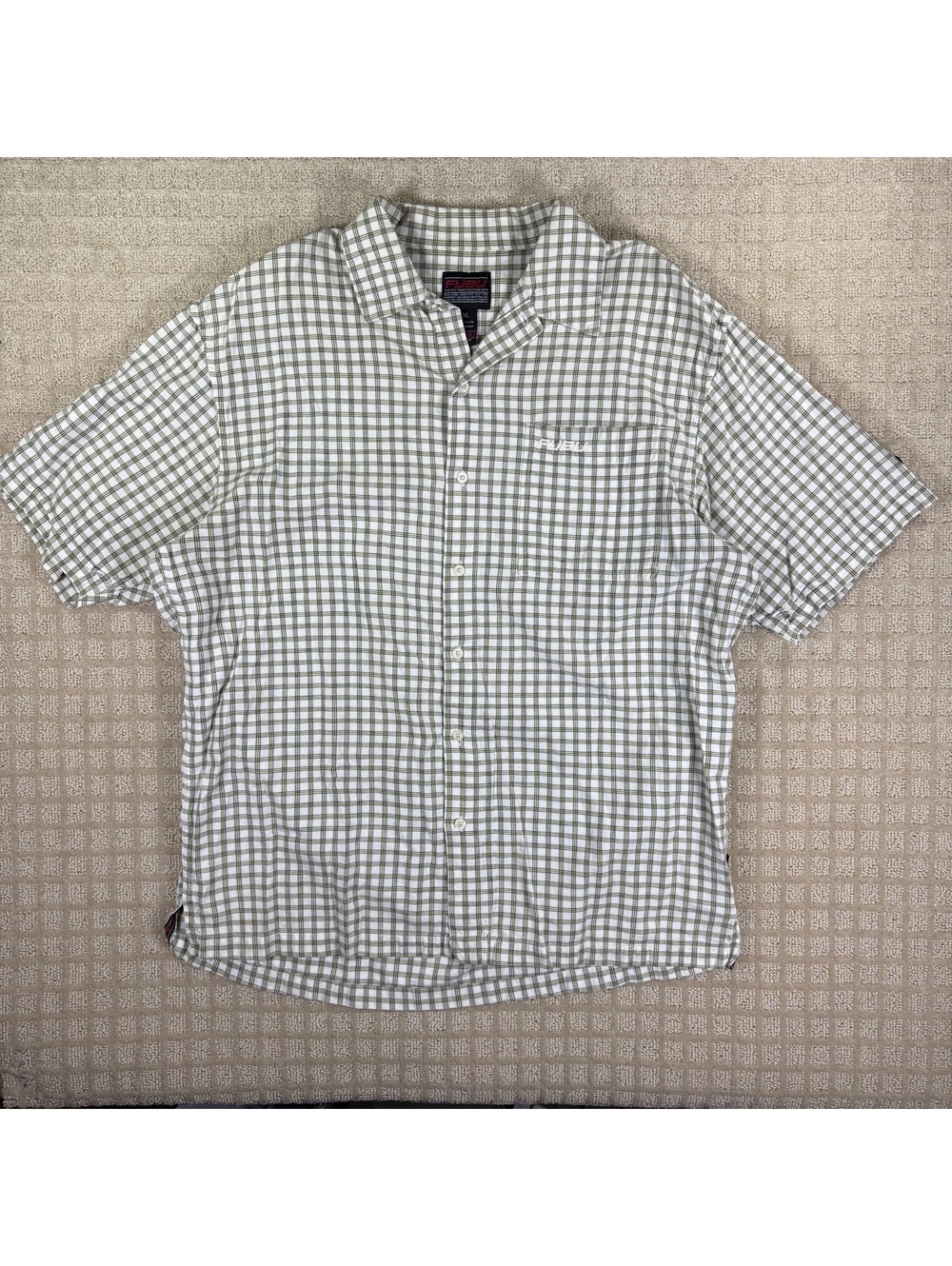 Fubu White Olive Check Short Sleeve Button Up Shirt Xl